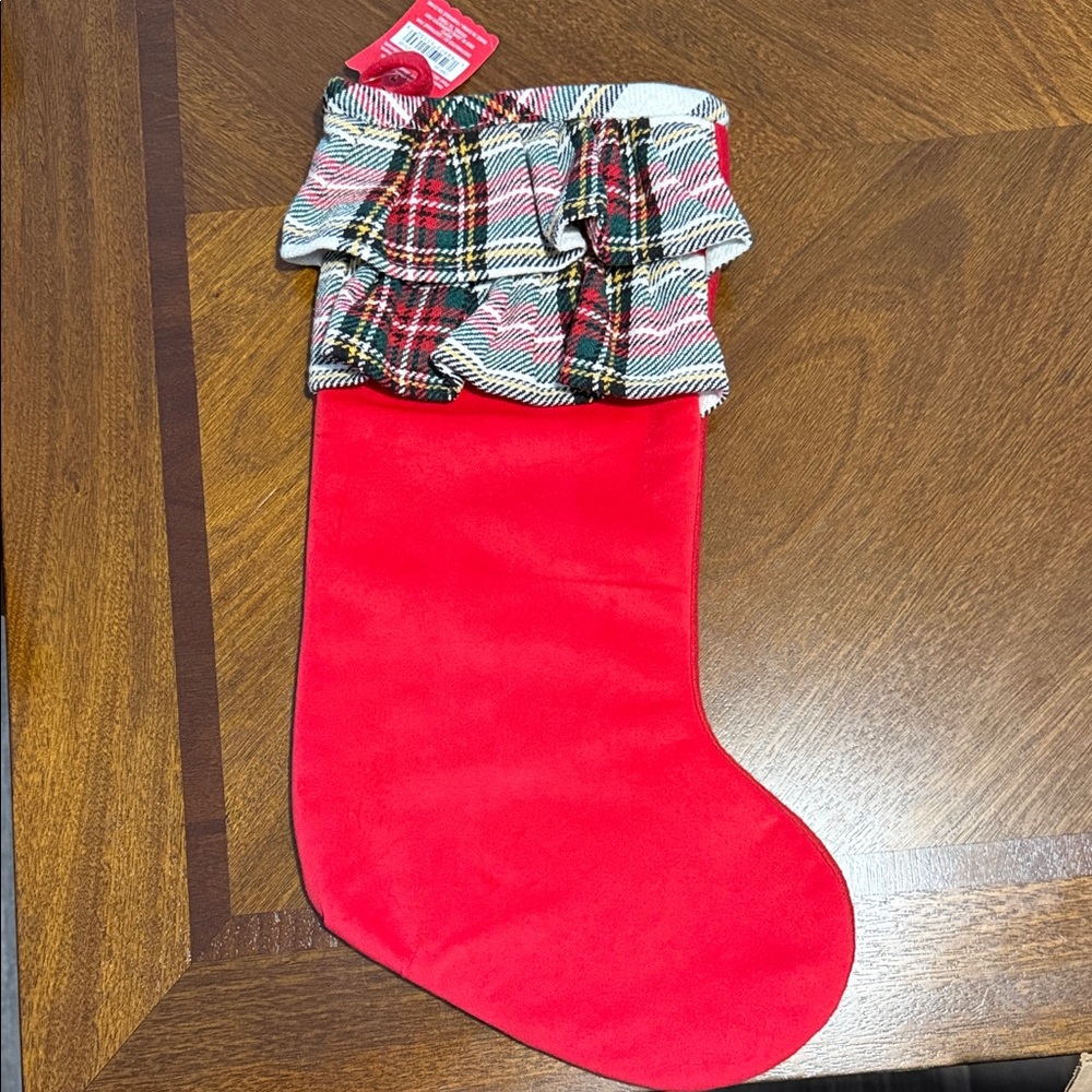 Ashland Festive Stocking with Red and Plaid Accents